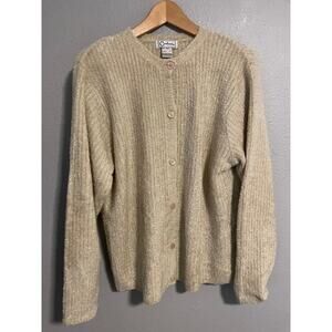 Carducci Sweater Womens Large Beige Ribbed Button Front Fuzzy Knit Soft Cardigan